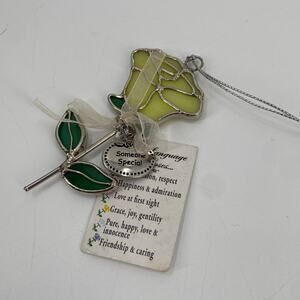 Vintage glass yellow rose window hanger